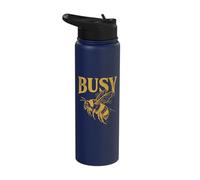 Funny Busy Bee Visual Pun Vintage Bumblebee Retro Design Stainless Steel Insulated Water Bottle