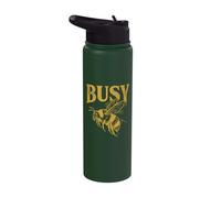Funny Busy Bee Visual Pun Vintage Bumblebee Retro Design Stainless Steel Insulated Water Bottle