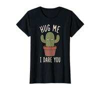 Funny Cactus Hug Me I Dare You Pun Value Graphic T-Shirt, Women, Black, L