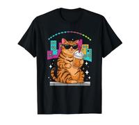 Funny Caffeine Lover Cat Sipping Cold Brew in The City Value Graphic T-Shirt, Men, Black, L