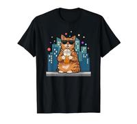 Funny Caffeine Loving Feline Drinking Iced Latte Outside Value Graphic T-Shirt, Men, Black, XL