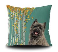 Funny Cairn Terrier Puppy with White Birch Tree Pillow Case Fall Golden Leaves Green Throw Pillow Cover for Sofa Bed Hom 45cmx45cm