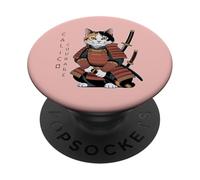 Funny Calico Courage Cute Samurai Ninja Cat PopSockets Adhesive PopGrip