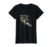 Funny Caligraphy Pun Write On Fountain Pens Value Graphic T-Shirt, Women, Black, L