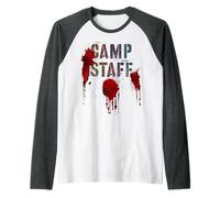 Funny Camp Staff Summer Campsite Camping Horror Bloody Meme Raglan Baseball Tee