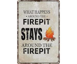 Funny Camper Stays Around The Fire Pit Garden Sign, What Happens Around The Fire Pit Metal Tin Sign Art Decor Plaque For Home Holiday Party Garden Yard Backyard Patio Outdoor Decor 8x12 Inch