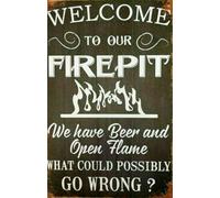 Funny Camper Welcome To Our Fire Pit Sign Retro Metal Tin Signs Indoor Outdoor Outside Firepit Decor Accessories Gift 4 Holes For Easy Hanging Plaque 8x12 Inch