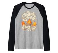 Funny Campfire Camping Stories Outdoor Nature Lover Humor Raglan Baseball Tee