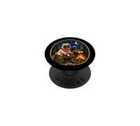 Funny Campfire Dog Pug Roasting Marshmallows Camping PopSockets Adhesive PopGrip