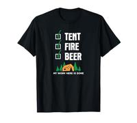 Funny Camping Slogan Tent Fire Beer Checklist, Work Done T-Shirt