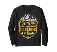 Funny Camping Weekend Forecast 100% Chance Beer Camper Mens Long Sleeve T-Shirt