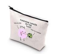 Funny Cancer Awareness Gift Punching Cancer in The Face Zipper Pouch Makeup Bag (Punching Cancer UK) White