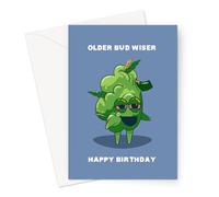 Funny Cannabis Themed Birthday Cards | Quirky Weed Illustration Birthday Cards For Friends Or Family | Cannabis Joke Pun Birthday Card (Older Bud Wiser Happy Birthday Card)