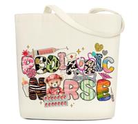 Funny Canvas Tote Bags for Pediatric Nurse Aesthetic Gifts for Nurse Friend Women Birthday Christmas Cute Cotton Tote Bag for Shopping Work Gym Reusable Grocery Shoulder Bag with Wide Strap - DH708