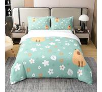 Funny Capybara 100% Cotton Duvet Cover Super King,Capybaras Stuffed Animals Bedding Set,Rustic White Florals Comforter Cover,Cartoon Guinea Pig Quilt Cover Soft Breathable Bedroom Decor,3 Pieces
