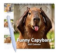 Funny Capybara 2027 Wall Calendar, Capybara Calendar 2027 Funny (1pcs) | 12-Month Square Hanging Planner, Note Space and Spiral Binding, Cute Playful, Animal Monthly Hanging Calendar for Home Office