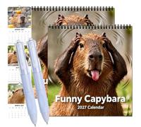 Funny Capybara 2027 Wall Calendar, Capybara Calendar 2027 Funny (2pcs) | 12-Month Square Hanging Planner, Note Space and Spiral Binding, Cute Playful, Animal Monthly Hanging Calendar for Home Office