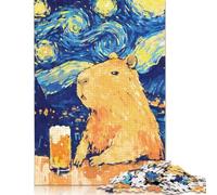 Funny Capybara Beer Starry Night Puzzles 500 Piece Puzzle Adult Jigsaw Puzzle Jigsaw Puzzles for Adults Educational Game Challenge Toy 500pcs (52x38cm)