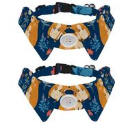 Funny Capybara Bird and Flora Blue Background Dog Collar Bowtie, Comfortable Adjustable Dog Bow Tie Collar for Small Boys and Girls Pets