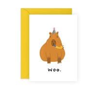 Funny Capybara Birthday Card - “Woo” Moody Animal Humour - Quirky Card for Friends, Siblings, Teens, Brother, Sister, Inlaw, Him, Her, Son, Daughter, Niece, Nephew - Comes with Stickers
