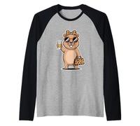 Funny Capybara Coffee Lover Sunglasses Handbag Cute Raglan Baseball Tee