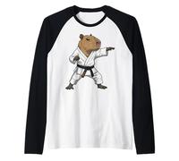 Funny Capybara Doing Karate Samurai Ninja Capybara Raglan Baseball Tee