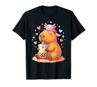 Funny Capybara Drinking Bubble Tea Cute Axolotl Kawaii Anime T-Shirt