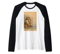 Funny Capybara Fishing Japanese Edo Woodblock Art Raglan Baseball Tee