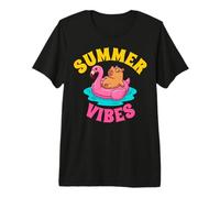 Funny Capybara Flamingo Float Summer Vibes Relaxing Premium T-Shirt