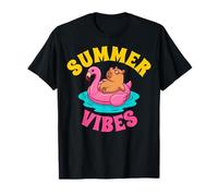 Funny Capybara Flamingo Float Summer Vibes Relaxing T-Shirt