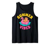 Funny Capybara Flamingo Float Summer Vibes Relaxing Tank Top