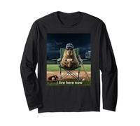 Funny Capybara Iced Coffee I Live Here Now Baseball Mom Long Sleeve T-Shirt