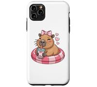 Funny Capybara on Pool Float Drinking Boba Bubble Tea Case for iPhone 11 Pro Max