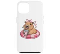 Funny Capybara on Pool Float Drinking Boba Bubble Tea Case for iPhone 13