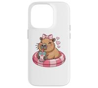 Funny Capybara on Pool Float Drinking Boba Bubble Tea Case for iPhone 14 Pro