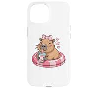 Funny Capybara on Pool Float Drinking Boba Bubble Tea Case for iPhone 15