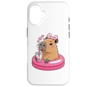 Funny Capybara on Pool Float Drinking Boba Bubble Tea Case for iPhone 16