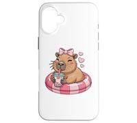 Funny Capybara on Pool Float Drinking Boba Bubble Tea Case for iPhone 16 Plus