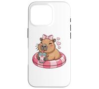 Funny Capybara on Pool Float Drinking Boba Bubble Tea Case for iPhone 16 Pro