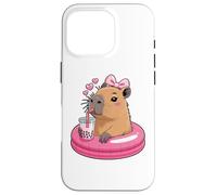 Funny Capybara on Pool Float Drinking Boba Bubble Tea Case for iPhone 16 Pro
