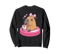 Funny Capybara on Pool Float Drinking Boba Bubble Tea Sweatshirt
