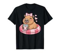 Funny Capybara on Pool Float Drinking Boba Bubble Tea T-Shirt