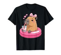 Funny Capybara on Pool Float Drinking Boba Bubble Tea T-Shirt