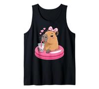 Funny Capybara on Pool Float Drinking Boba Bubble Tea Tank Top