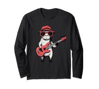 Funny Capybara Playing Guitar Retro Rock Music Cute Capybara Long Sleeve T-Shirt