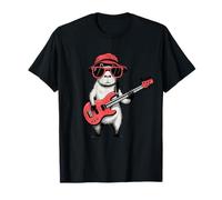 Funny Capybara Playing Guitar Retro Rock Music Cute Capybara T-Shirt
