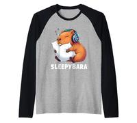 Funny Capybara Sleepybara Gamer Video Games Raglan Baseball Tee