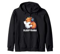 Funny Capybara Sleepybara Gamer Video Games Zip Hoodie