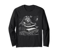 Funny Capybara Woodworker Measuring Wood Graphic Long Sleeve T-Shirt