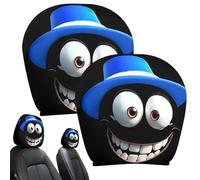 Funny Car Accessories 2Pcs Cartoon Headrest Cover for Cars with Big Eyes Blue Hats Cheerful Smiles Add a Dash of Fun to Your Vehicle